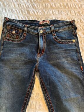 True Religion Blue Denim Jeans with Red Label Accents